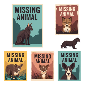Vintage Missing Animal Posters Featuring Various Pets and Wildlife