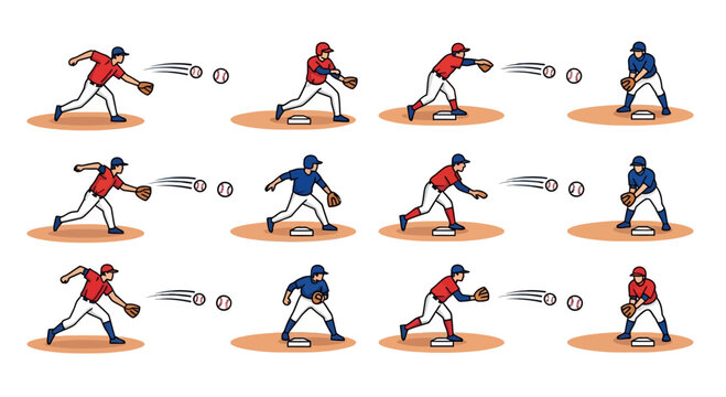 Baseball Pitcher Throwing Ball Sequence, Action Shots, Sports Illustration