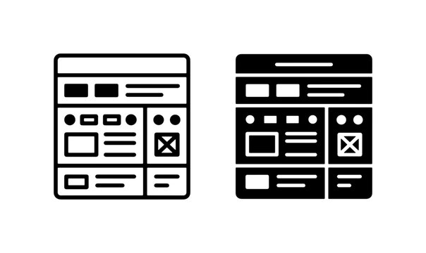 Website Layout Wireframe Icons, Web Design Mockup Elements, UI UX Blueprint Symbols, Digital Interface Planning Templates