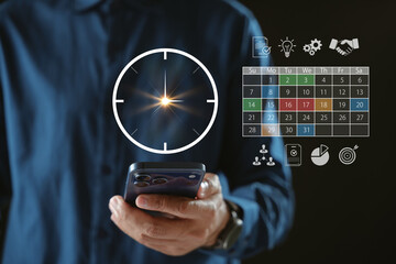 Management of digital interface for time schedule calendar planning helps productivity management...
