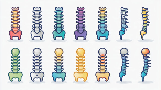 Colorful Illustrations of Spinal Columns Deigned with Bright Hues and Various Shapes