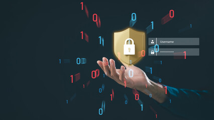 Secure online access cybersecurity password protection information privacy network secures, hand...
