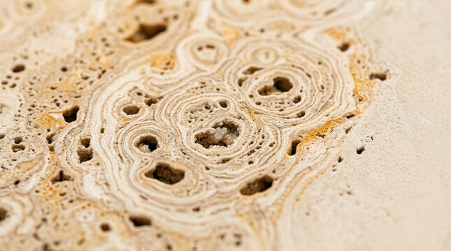 Abstract Travertine Cross Section Texture with Organic Limestone Rings and Natural Geological Formation Patterns, Premium Decorative Stone Background
