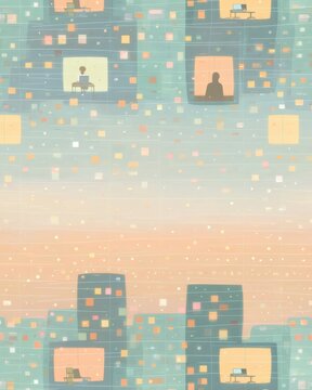 ฺBackground for business Digital cityscape with interconnected glowing screens and floating data elements a clean pinstripe business texture zen peaceful healing business background