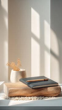 ฺBackground for business Minimalist Interior Decor Scene with Sunlight Shadows and a Wooden Surface a clean pinstripe business texture zen peaceful healing business background
