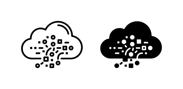 Cloud Data Icons, Digital Information Flow, Abstract Technology Symbols, Data Processing, Network Storage Concepts
