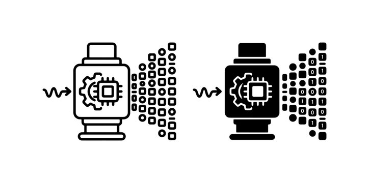 Data Processing Machine, AI Chip, and Binary Code Flow: Technology and Algorithm Icons