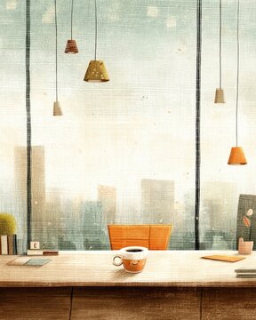 ฺBackground for business Modern minimalist dining room with large window and hanging pendant lights a clean pinstripe business texture zen peaceful healing business background