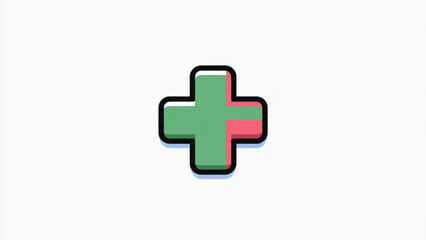 Fototapeta premium Modern medical cross icon with vibrant green and pink colors on a light background