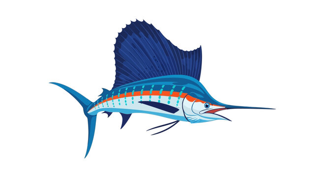 Sailfish illustration, blue marlin fish, ocean wildlife, marine animal, vector art