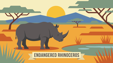 Endangered Rhinoceros in African Savanna © Bima