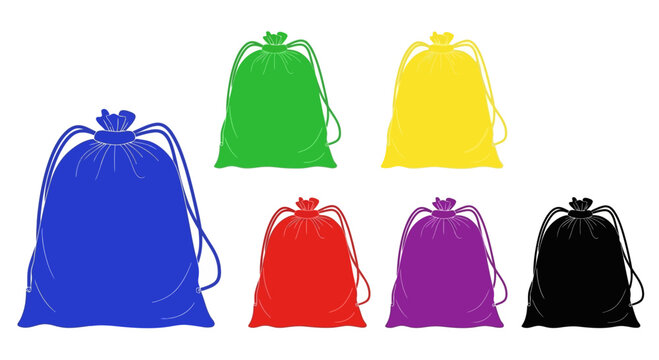 Set of Colorful Drawstring Bags Vector Illustrations