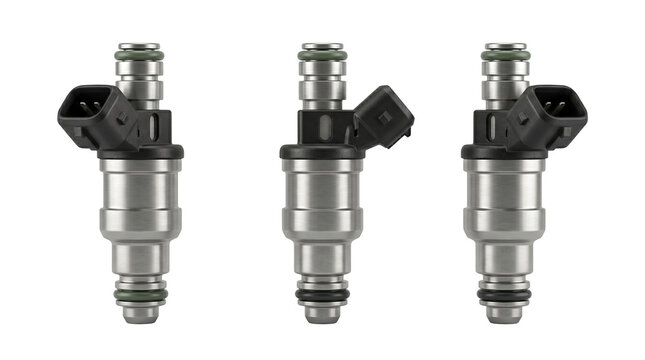 Set of 3 identical fuel injector nozzles engine fuel delivery system mockups