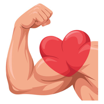 Biceps heart bodybuilder with main muscle of athlete concept. Strong arm illustration ideal for fitness, gym, and bodybuilding themes.