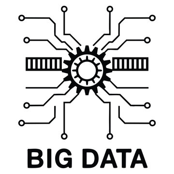 Big data icon concept with mainframe server rack and circuit pattern. Vector illustration suitable for technology and computing visuals.