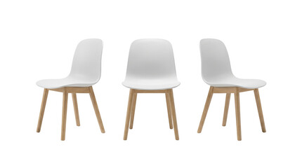 Fototapeta premium Scandinavian white plastic dining chair with wooden legs furniture mockup