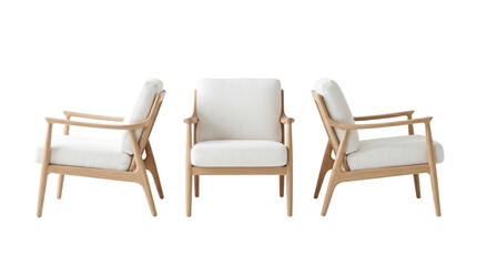 Fototapeta premium Contemporary lounge armchair with light cushions and wooden frame asset