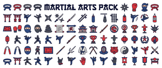 Fototapeta premium Martial arts icons and symbols pack.