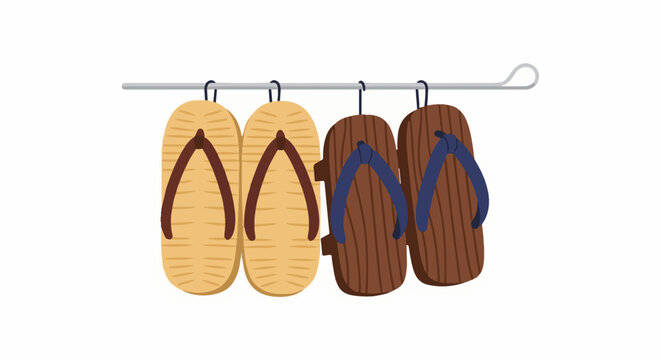 Traditional Japanese footwear, two pairs, hanging on a bar