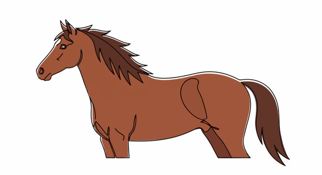 A stylized brown horse illustration with dark mane and tail