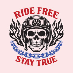 Fototapeta premium Ride Free Stay True Skull Biker Vintage Motorcycle Graphic Design