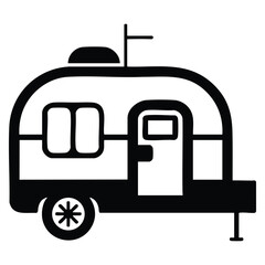 Fototapeta premium Caravan outline style vector icon for travel and outdoor adventure themes. Simple illustration suitable for tourism related designs.
