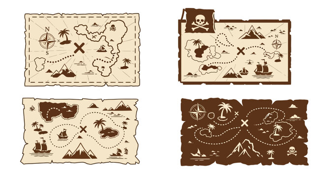 Vintage Pirate Treasure Maps Collection, Old Parchment, X Marks the Spot, Nautical Adventure