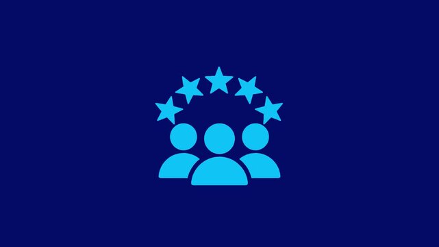 Five star customer feedback rating animation on blue background