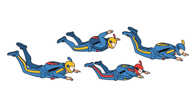 Group of Skydivers Freefalling in Formation