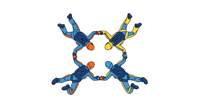 Formation Skydivers Group in Freefall Illustration
