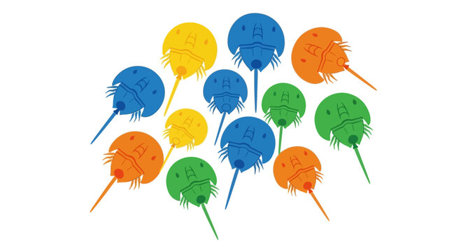 Colorful Horseshoe Crab Herd, Marine Life, Underwater Illustration
