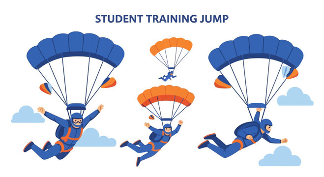 Student Skydiving Training Jump Vector Illustration