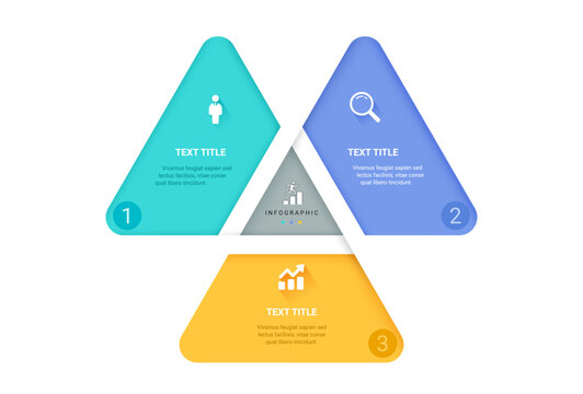 3 Step Venn diagram infographic template. Triangle loops with icons for business presentation.