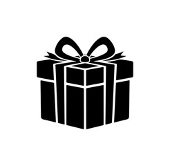 Fototapeta premium Black gift box icon, wrapped present illustration, ribbon bow symbol, minimalist vector graphic