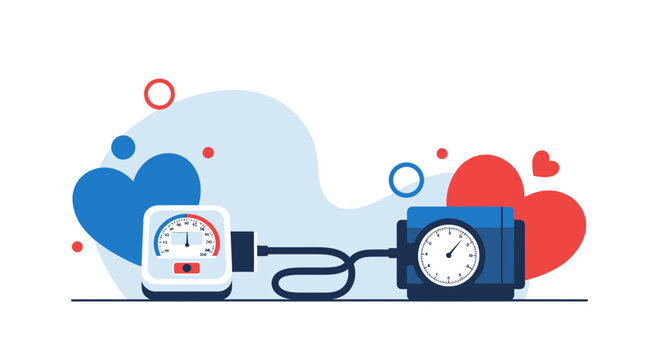 Blood Pressure Monitor and Hearts: Health, Cardiology, and Medical Check-up Concept