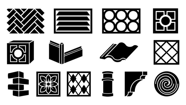 Modern Decorative Building Element Silhouette Icons Set