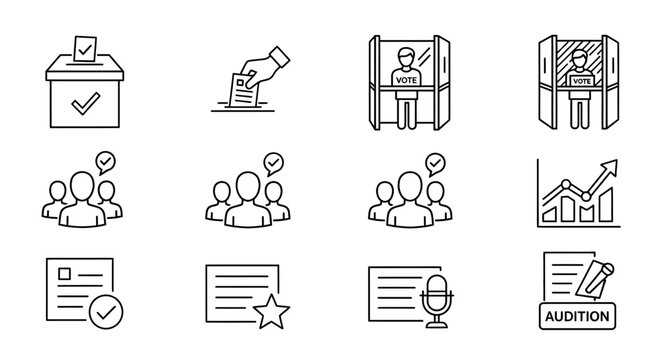 Set of Linear Election Voting and Audition Icons