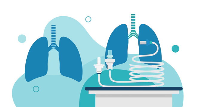 Medical ventilator and lungs illustration, respiratory system support, healthcare concept