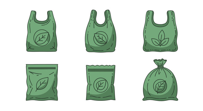 Set of Eco-Friendly Biodegradable Green Packaging Bags