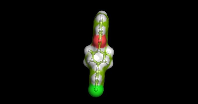 Atovaquone, ubiquinone structural analog antiparasitic agent, 3D molecule spinning, 4K