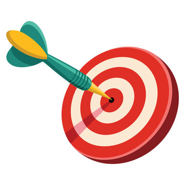 Dart hitting bullseye targetboard emoji in vector style. Illustration suitable for achievement, strategy and competition themed visuals.