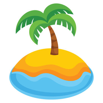 Desert island with palm tree emoji vector illustration isolated on white background. Perfect for tropical, vacation and travel themes.