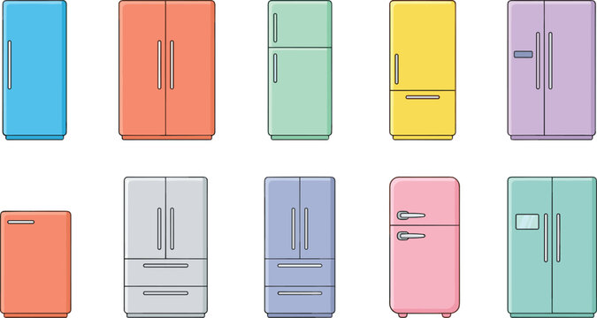 Refrigerator and Fridge Collection Set with Single Door Double Door French Door and Side by Side Models in Colorful Designs for Kitchen Home and Appliance Design