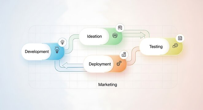 A visual representation of the stages of product development and marketing process flow