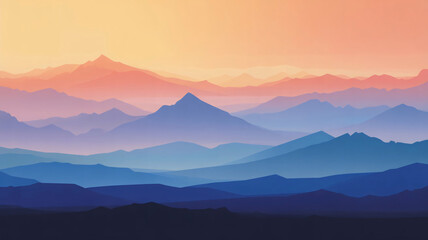 Fototapeta premium Gradient mountain range landscape, colorful hills silhouettes, sunset sky, nature scenery