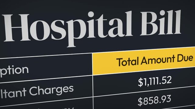 4K animation of hospital bill total amount due illustrating medical expenses and healthcare costs