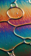 Obraz premium Rainbow oil droplets, colorful bubbles, iridescent liquids, macro close-up