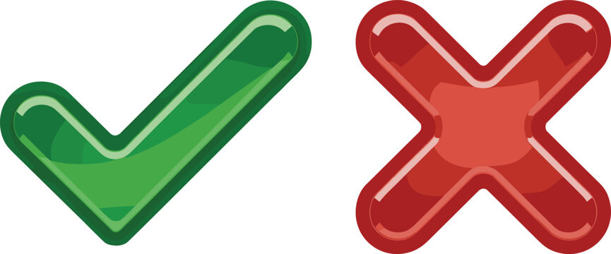 Modern green check and red cross icon vector illustration with approval rejection symbols isolated background