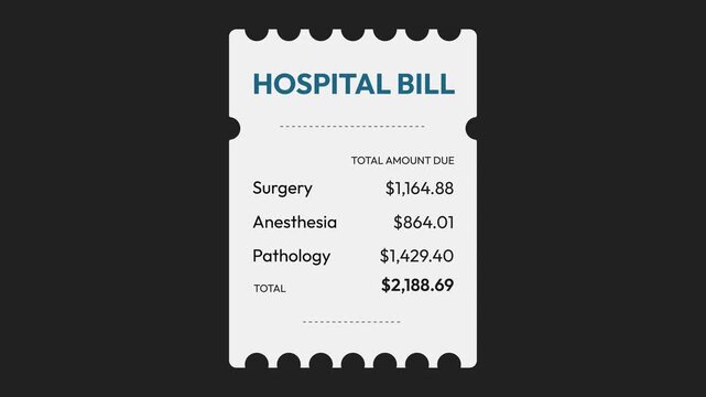 Healthcare expenses illustration 4k animation featuring hospital bill breakdown with surgery, anesthesia and pathology costs