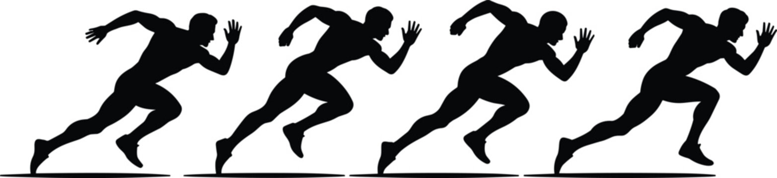 Minimal male sprint runner silhouette vector collection isolated on white background